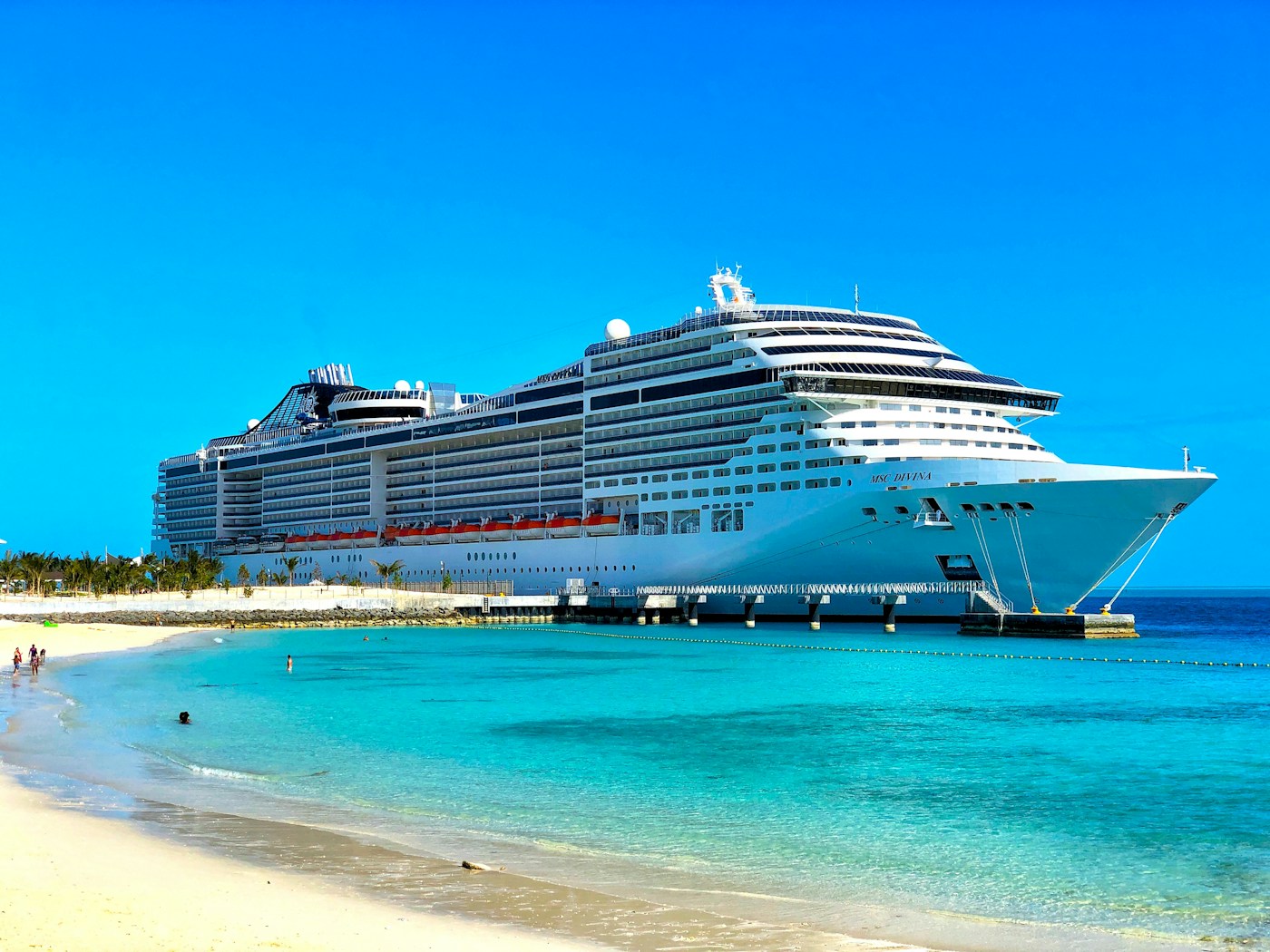 Cruise ship on blue water