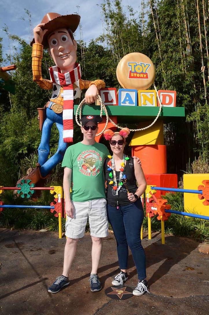 Matt and Diana with Woody at Toy Story Land in Disney’s Hollywood Studios